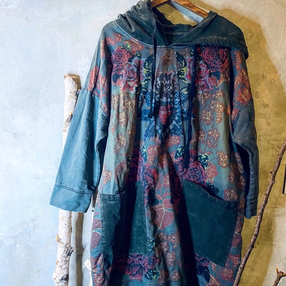 Oversized sweatshirt hoodie dress printed green - Picture 4 of 8